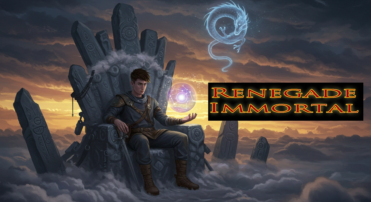 A dynamic illustration of a young man, Wang Lin, in front of a mystical realm, ready for his cultivation journey. This image serves as the featured image for the Renegade Immortal novel review.