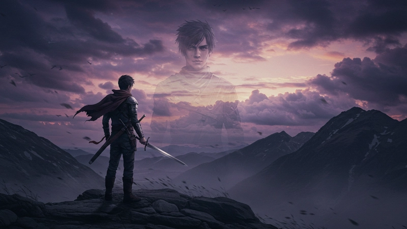 A dynamic illustration of Wang Lin's journey, showing his transformation from a naive youth to a ruthless and determined cultivator.