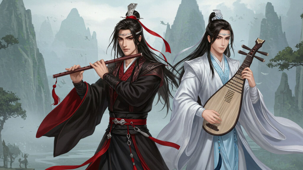 An illustration of Wei Wuxian and Lan Wangji for a blog review of The Grandmaster of Demonic Cultivation.