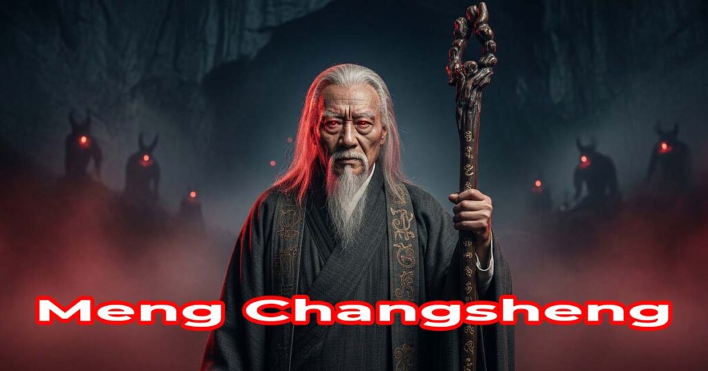 Portrait of Meng Changsheng, a Tang Dynasty Taoist priest who faked his age and death to achieve immortality, using tens of thousands of refugees as a blood sacrifice for the Blood Lake Hell formation in Shiwan Mountains.