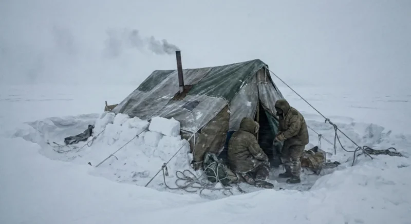 Extreme survival conditions for the Japanese delegation amidst the Antarctic storm