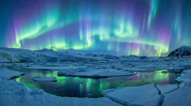 Aurora Australis scenery in the Antarctic sky where Wu Bolin hides inside an ice cave