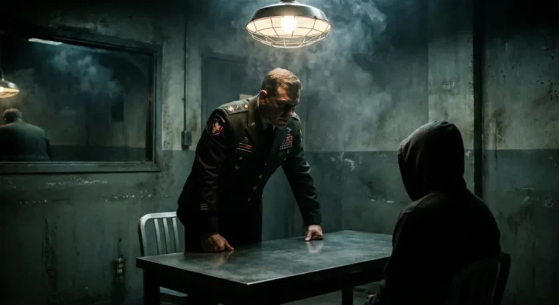 US military harshly interrogating Japanese research team regarding their expedition purpose